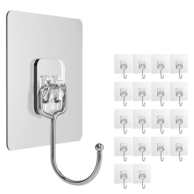 

Большой крючок на клейкой основе, настенный крючок, прочный съемный крючок на клейкой основе, подходит для ванной комнаты, кухни и офиса, простая установка (20 шт.)