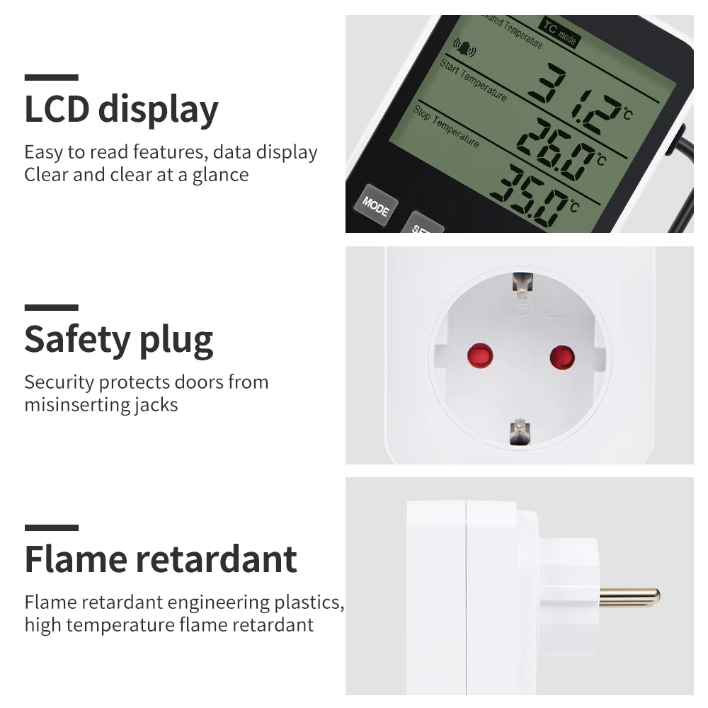 Feuchtigkeit Temperatur Controller Timer Steckdose Heizung Kühlung Thermostat Alarm Mit Temperatur Sensor EU UNS UK FR Stecker – Detail 11