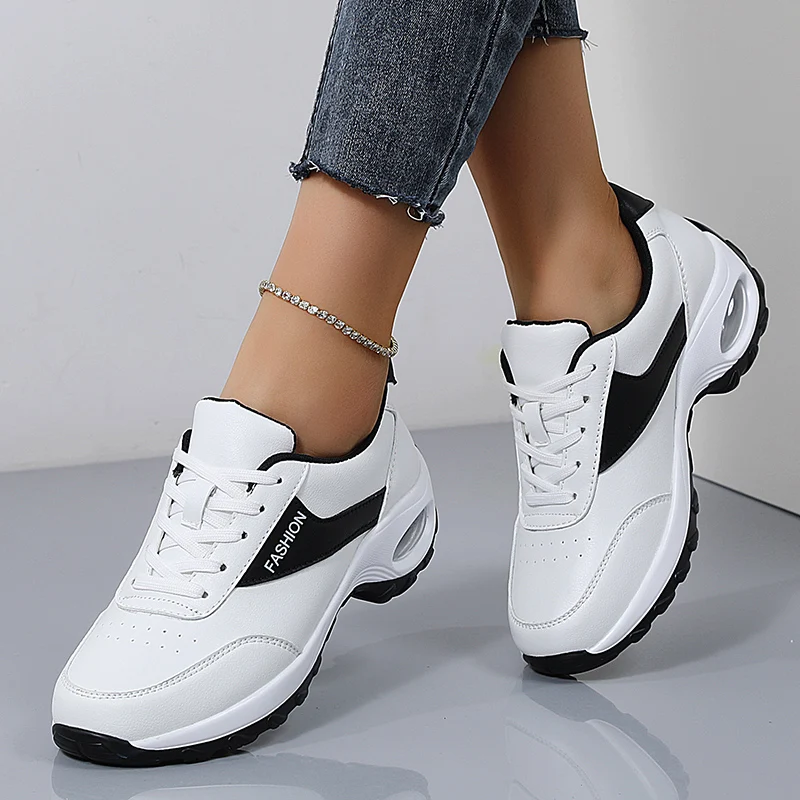 Women's thick sole casual sneakers women fashion vulcanized shoes platform lace up walking shoes