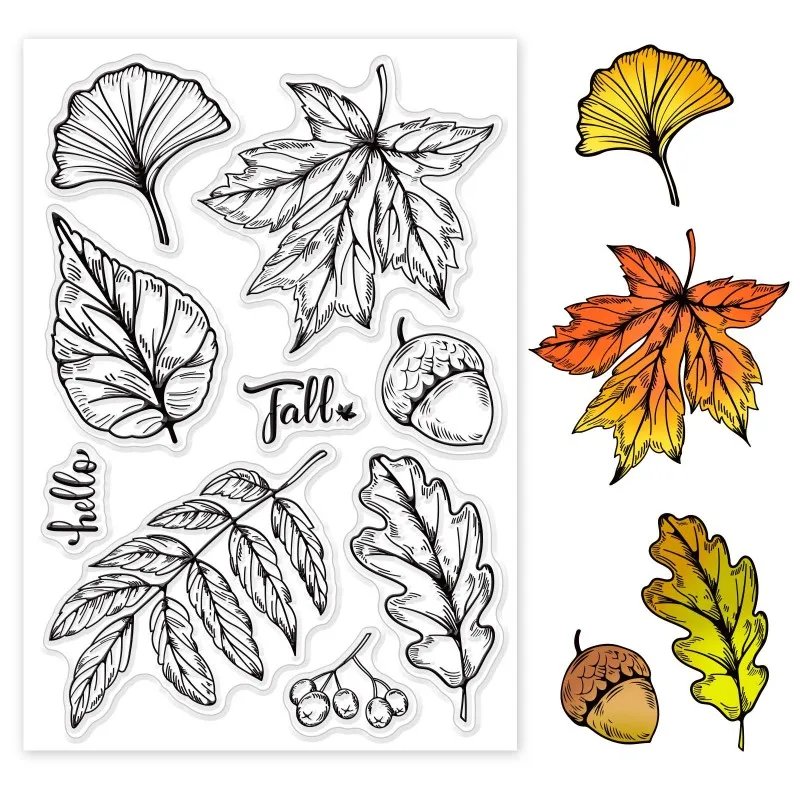 Silicone Clear Stamp Maple Leaf Acorn Fallen Leaf for Scrapbook Journal Clear Rubber Stamps