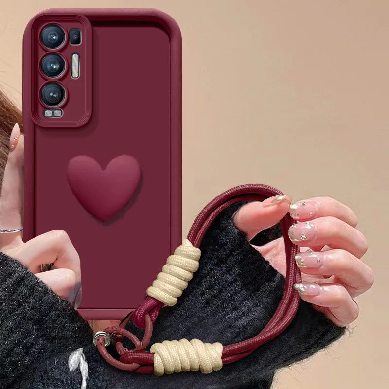 Love Heart 3D Wrist Strap Phone Case with Bumper Cover