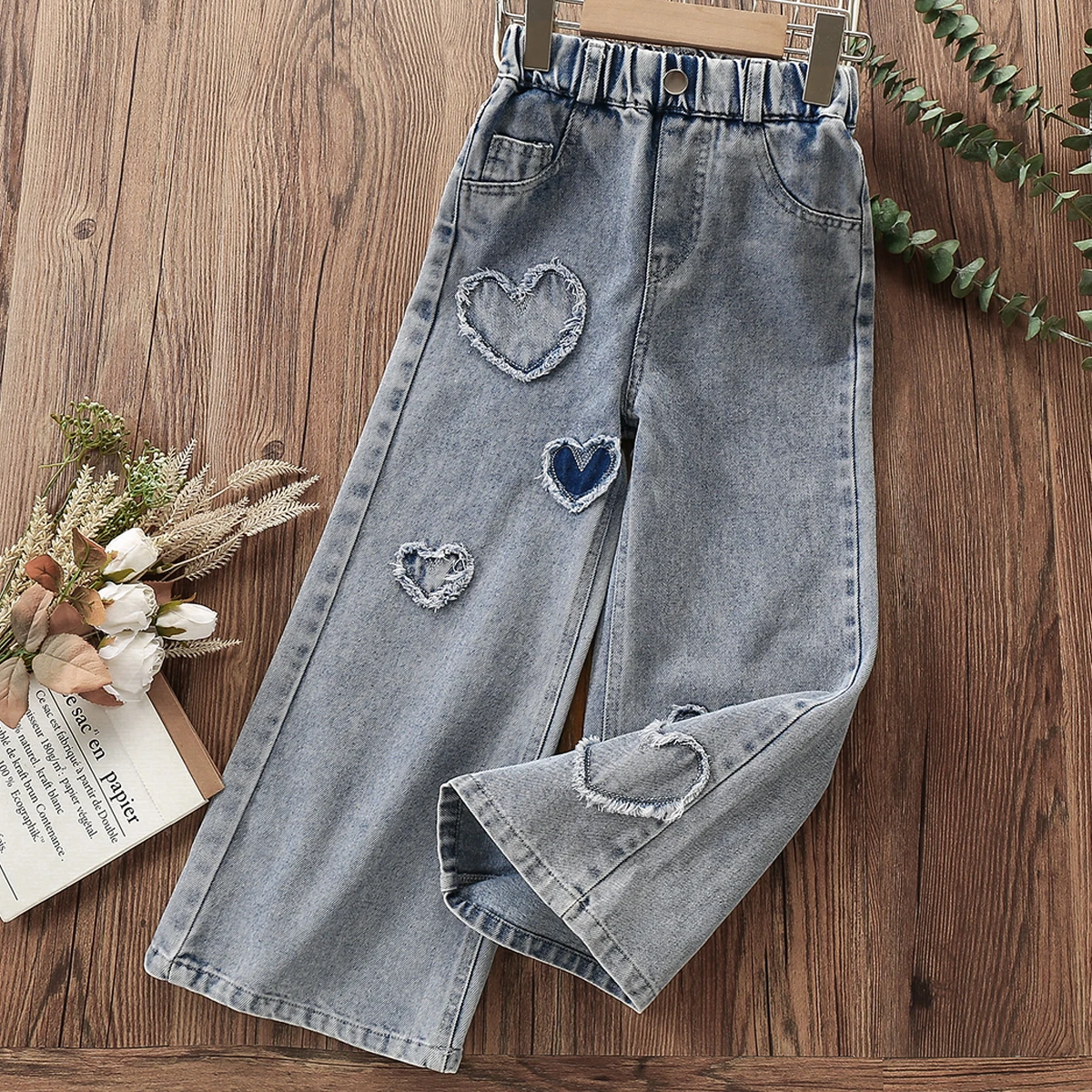 Jeans en denim à jambes larges pour filles, pantalons pour enfants, vêtements pour bébés, olympiques pour adolescents, printemps, automne, 4, 6, 7, 8, 10, 12, 13 ans