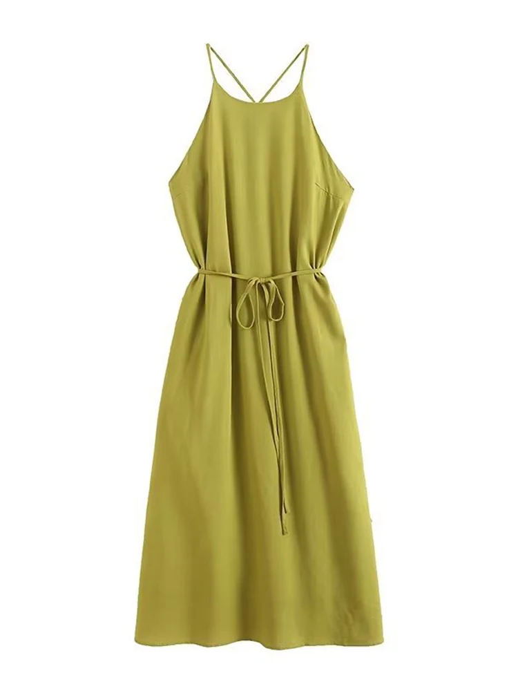 

2023 Summer New Women Solid Dress Fashion Backless Sleeveless Spaghetti Strap Dresses Elegant Ladies High Streetwear Vestidos