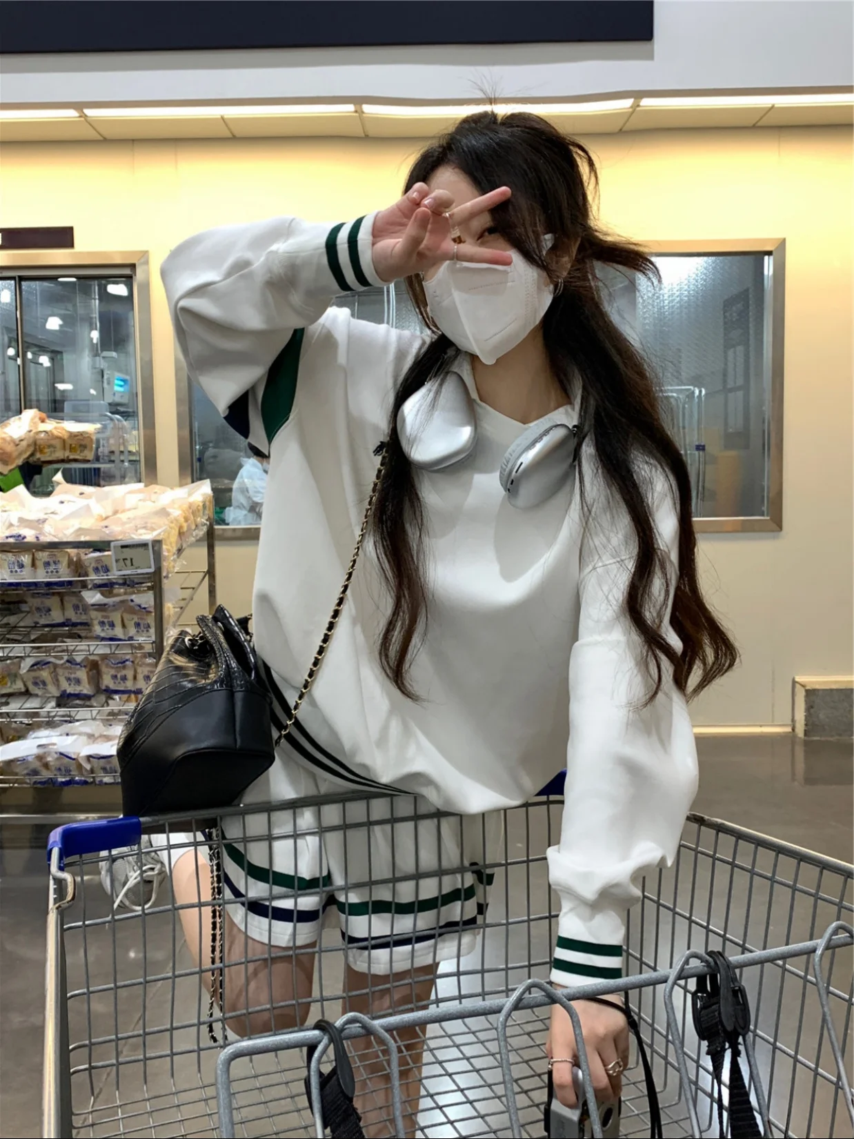 Polo Collar Stripe Long sleeve Hoodie + Pleated Two piece skirt м?¬мм?ⓒ, л?ёк мнм лё”лмм м?ён?ё, к°?м ммн’?