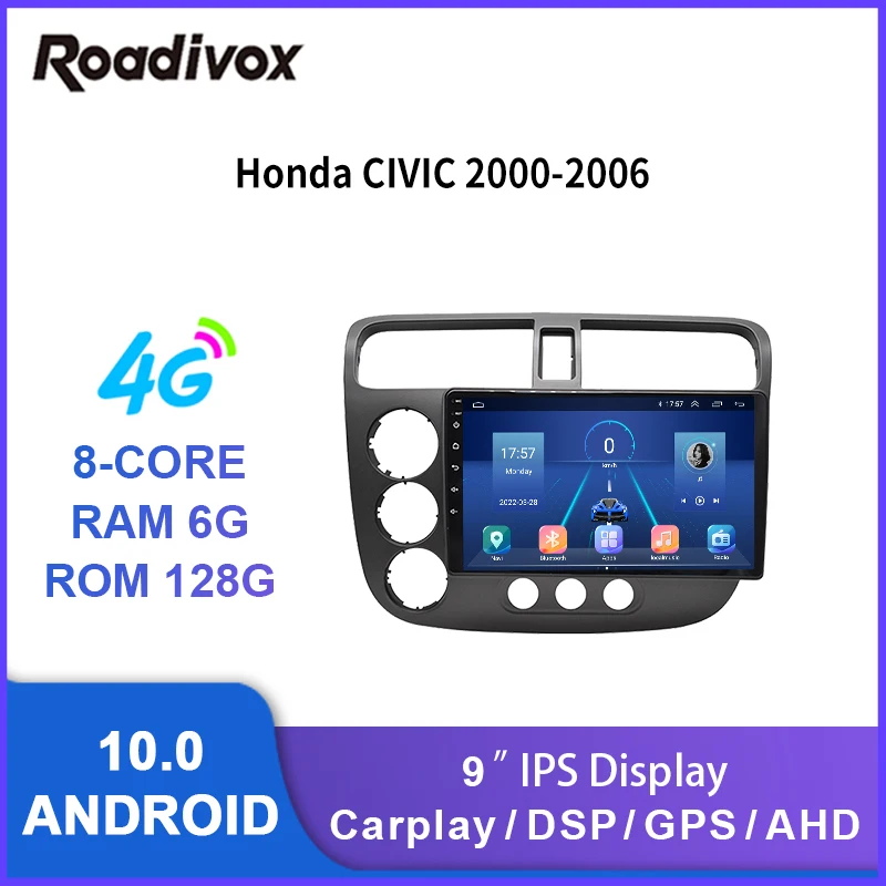 

Автомобильный радиоприемник 9 "android 10,0 для Honda CIVIC 2000-2006, видеоплеер с gps-навигацией, мультимедийный стереопроигрыватель, автомагнитола