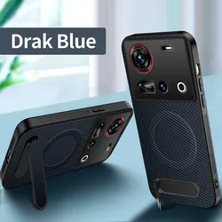 Carbon Fiber Texture Magnetic Bracket PC Cover with Wireless Charging Compatibility - ZTE nubia Z70 Ultra (Blue)