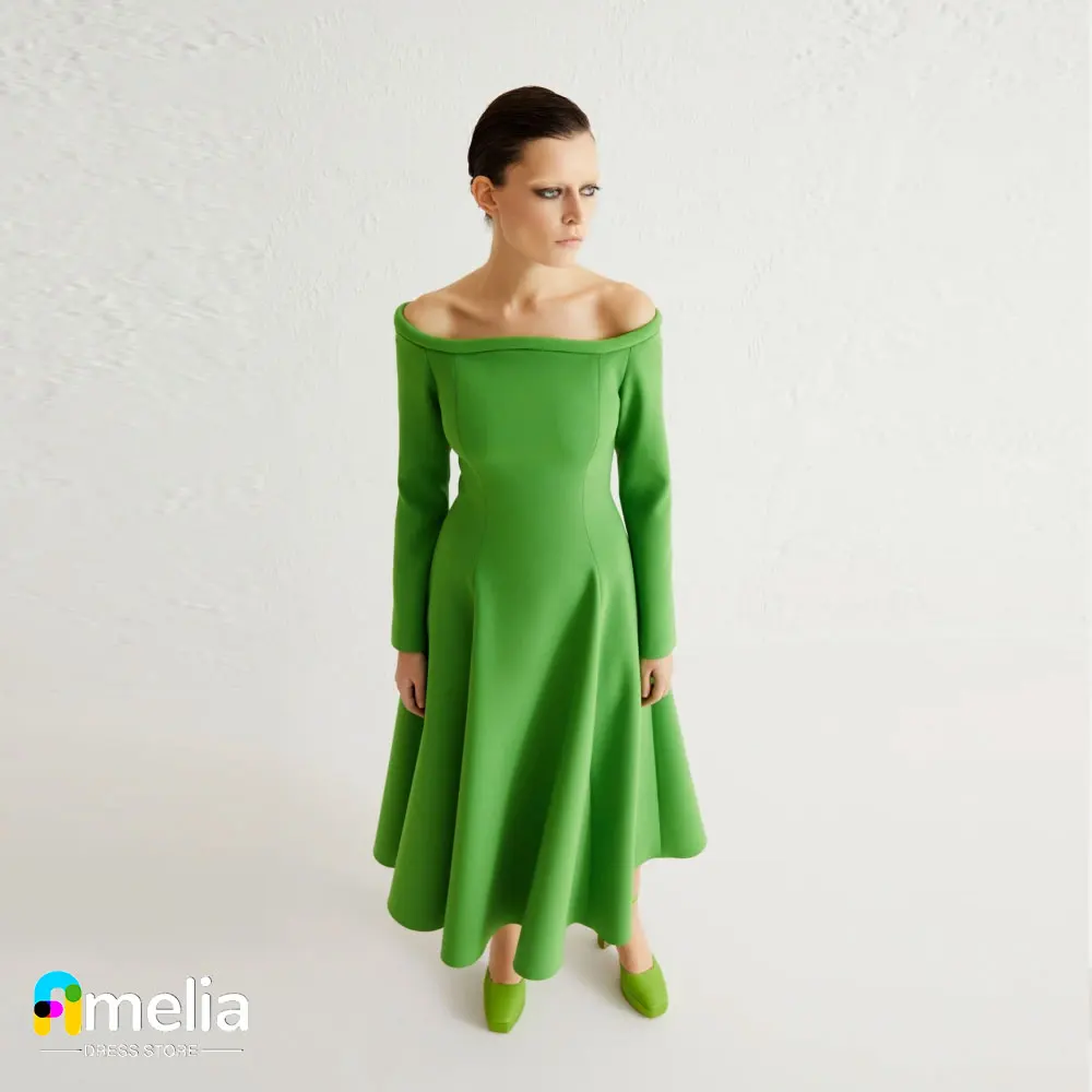 

Amelia Boat Neck Dubai Prom Dress Long Sleeves With Ankle Length Evening Summer Elegant Party Dress For Women2023