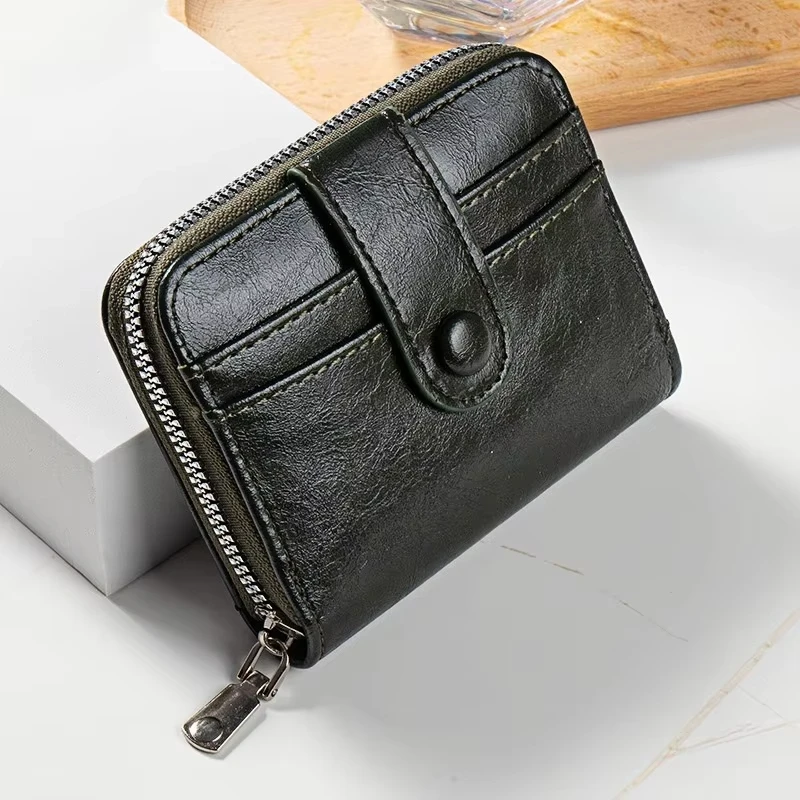 Men's Multi-Card Wallet Vintage PU Wax Oil Leather Short Wallets Zipper Coin Purse Male Card Holders Luxury Purses Gifts