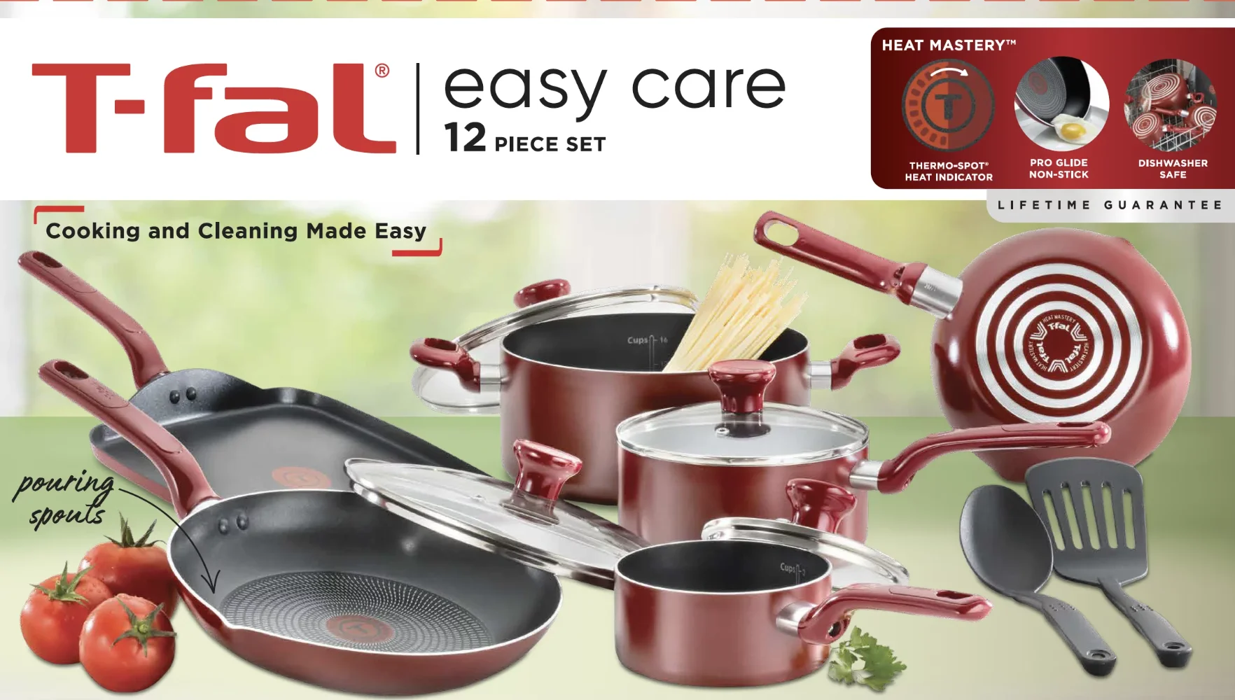 T-fal Initiatives Nonstick Cookware Set 18 Piece Pots Pans Dishwasher Safe  Red - AliExpress