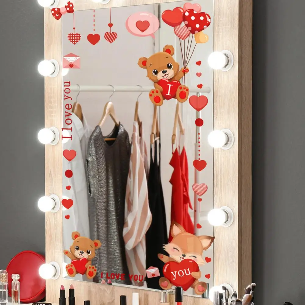 Valentine Day Electrostatic Decal Valentine Day Window Stickers Valentine's Window Sticker Set Cute Cartoon Bear for Holiday