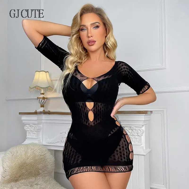 

1 Pcs Sexy Lingerie Elasticity Hip Skirt Mesh Tights Open Crotch Hollow Out Bodysuit Lure Underwear For Women