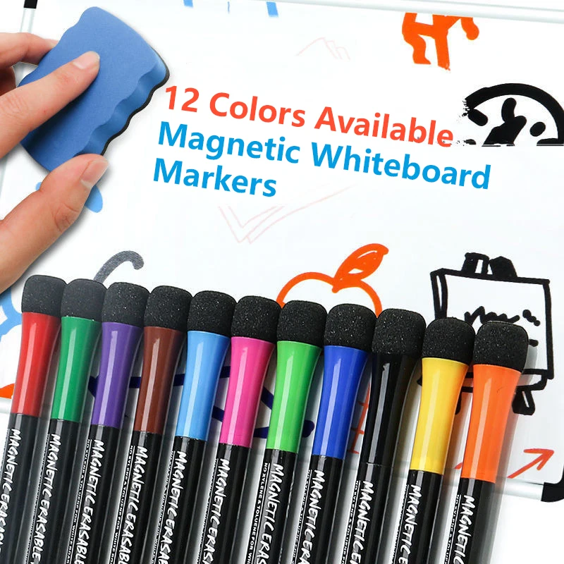 12 Color Magnetic Dry Erase Markers Whiteboard Markers with Eraser Magnetic Whiteboard Markers for School Children Teacher Gift - 3