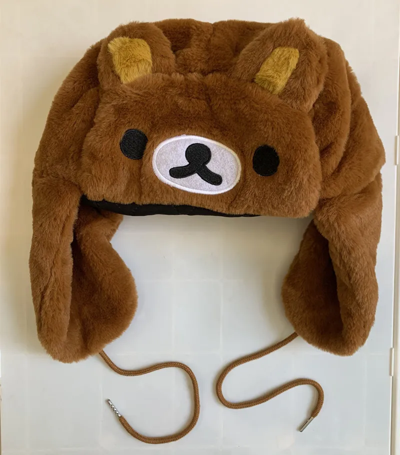 男性と女性のためのかわいいクマのぬいぐるみ帽子,リラックマ