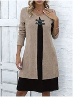 Women's One Piece Color Blocked Round Neck Dress Lady Long Sleeved  Button Up Dress Autumn Casual Elegant Dress - Image 4