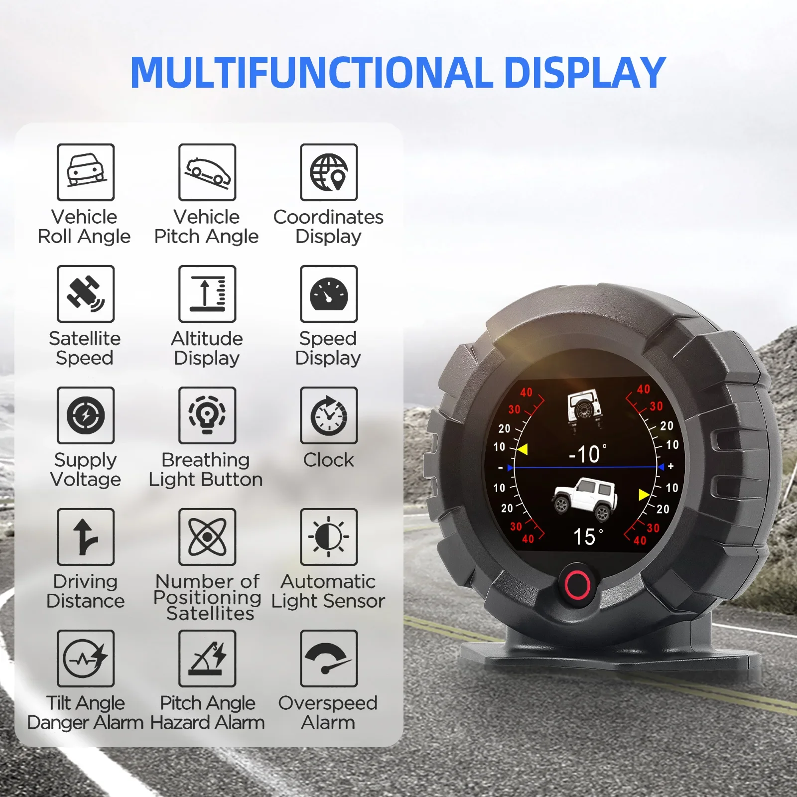X95 GPS HUD 차량 헤드업 디스플레이 경사계 경사각계 속도계 오프로드 4x4 피치 각도 고도 위도 나침반 게이지