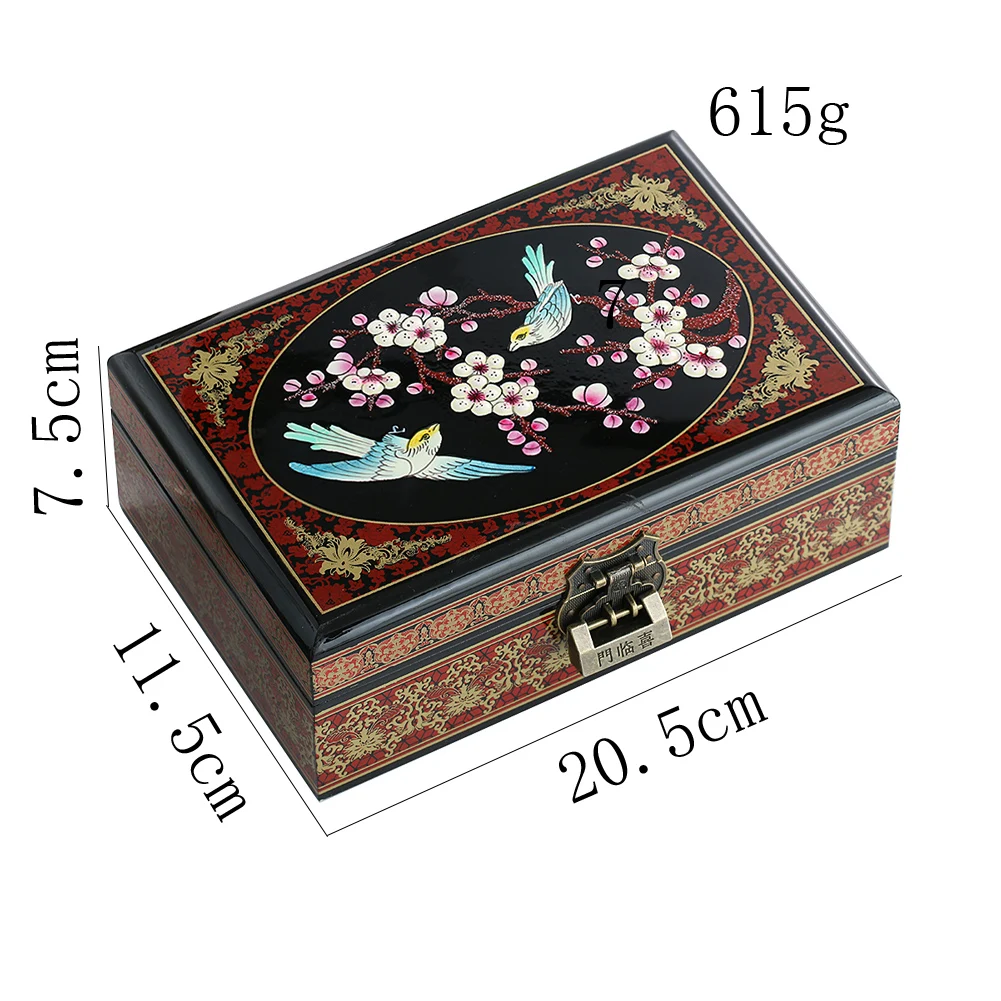 Chinese Magpie Jewelry Box Wooden Double Layer Jewelry Storage Handmade Painted Antique Makeup Case with Mirror Wedding Gift - Image 2