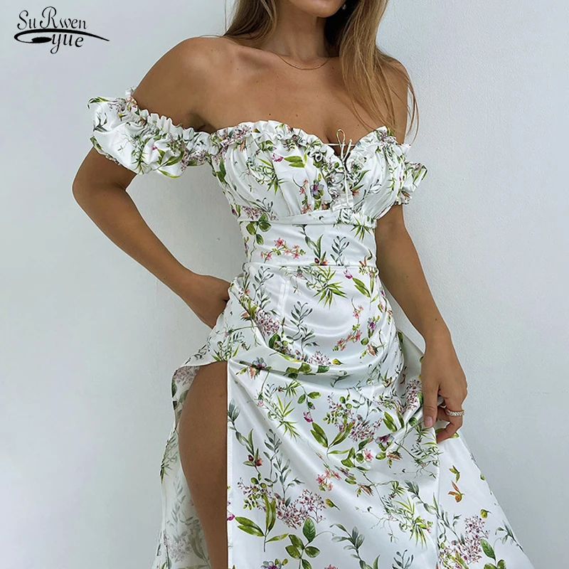 

Женское летнее платье с открытыми плечами и рукавом реглан