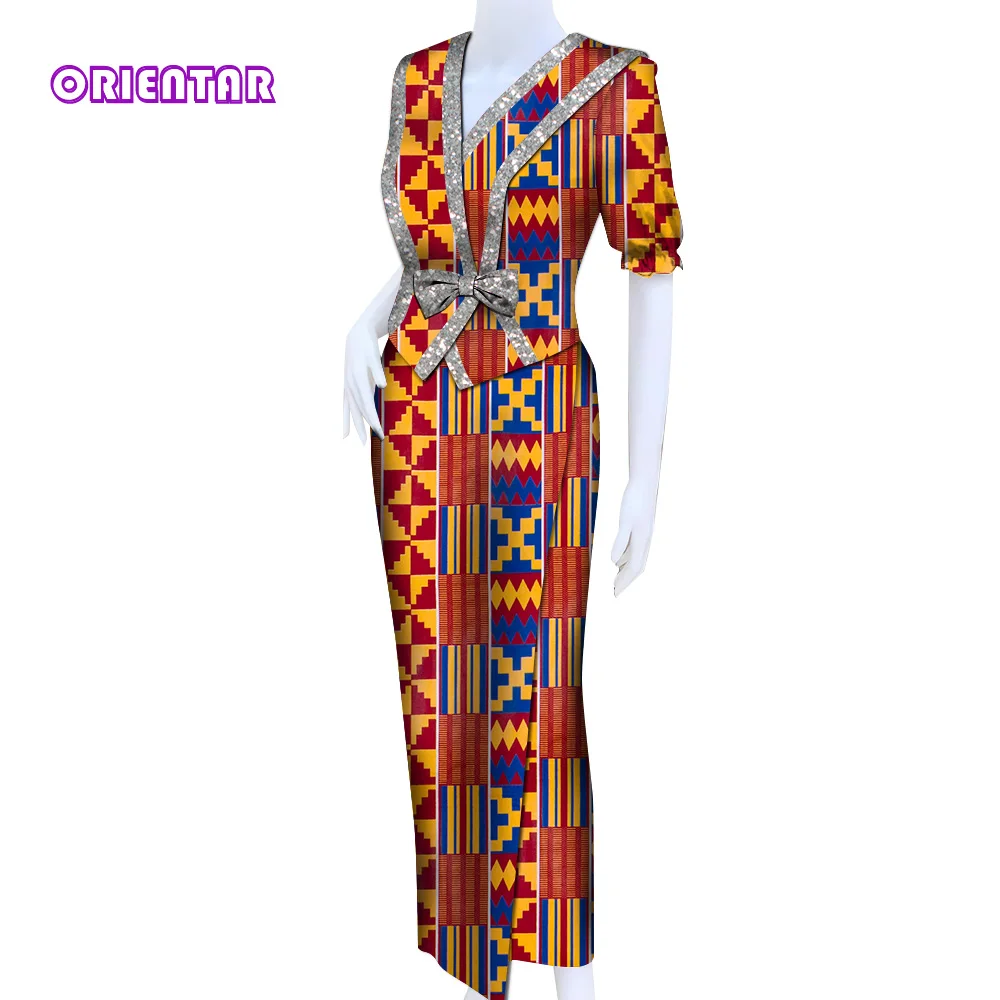 

Women Clothes 2 Pcs Set African Ankara Print Shirt and Long Skirt Dashiki Women Outfit Elegant Slim Style African Clothes Wy9584