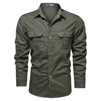 2023 Cargo Shirt Men Casual Cotton Shirts Militar Overshirt Blue / Green / Khaki Plus Size 4XL Spring Autumn Long Sleeve Shirt 1
