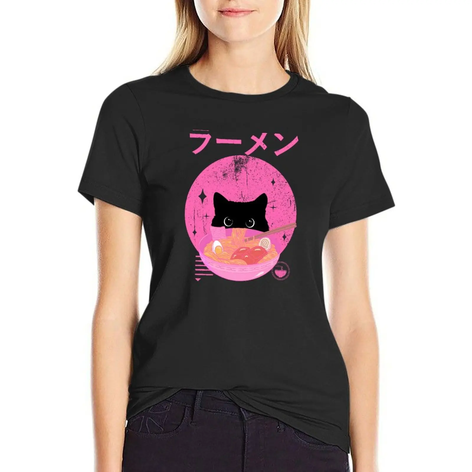 

Cat ramen T-shirt funny Aesthetic clothing t-shirts for Women loose fit