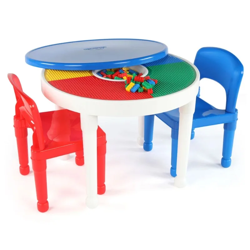 

Humble Crew Playtime 2 in 1 Plastic Building Block-Compatible Activity Table and Chairs Set, Ages 3 and Up