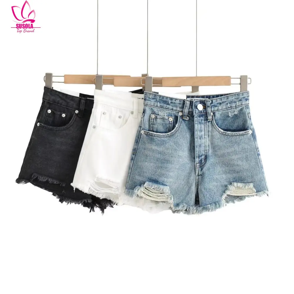 

SUSOLA Summer Denim Shorts for Women Black Jeans Shorts Women Distressed Short Mujer White Jean Shorts Ripped Y2k Streetwear