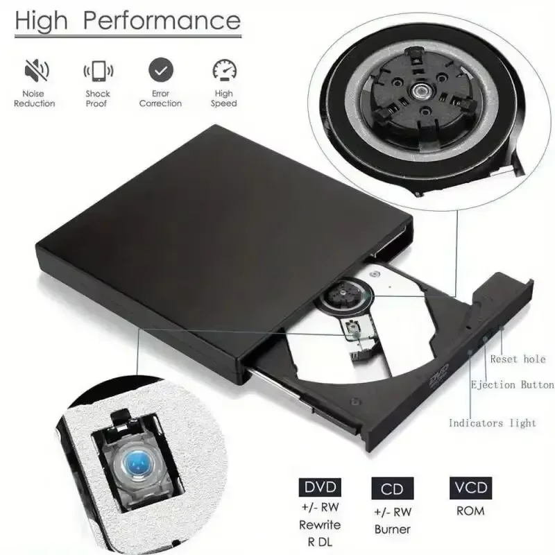 External CD DVD Drive USB 2.0 Super Slim Protectable External CD-RW Drive DVD-ROM Burner Player for Laptops Desktop PCS