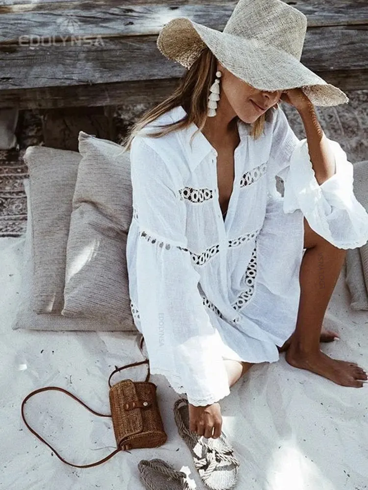 Women Swimsuit Cover Ups Mandarin Sleeve Kaftan Beach