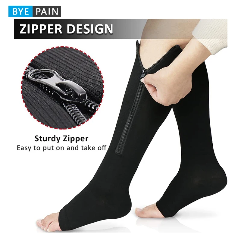1pair Zipper Socks Venous Pressure Exposed Toe Sports Running Anti Slip Calf New Color blocked Shaped Leg Socks