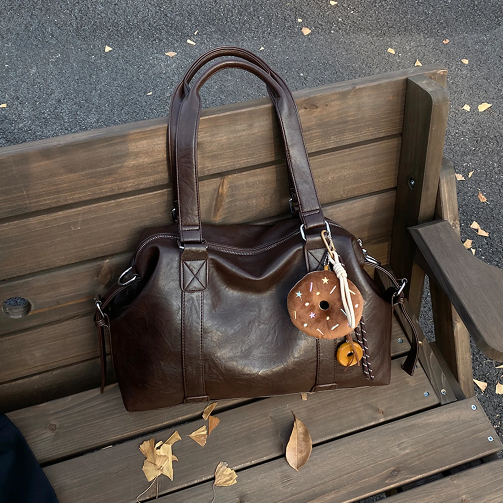 PU Leather Handbag with Pendant Underarm Bag Tote Bag Hobo Bag for Women Work