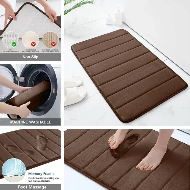 Ensemble de 3 tapis de bain antidérapants en mousse à mémoire de forme, doux, Absorption d'eau, séchage rapide, lavable en Machine pour le sol de la maison 6