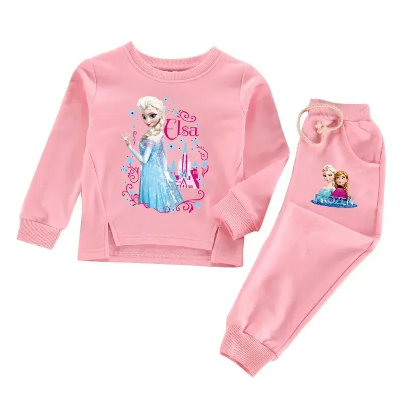 

3-14 Years Girls Cotton Frozen Clothes Sets Kids Cartoon Anna Elsa Long Sleeves Shirt + Pants 2Pcs Outfits Children's Clothing