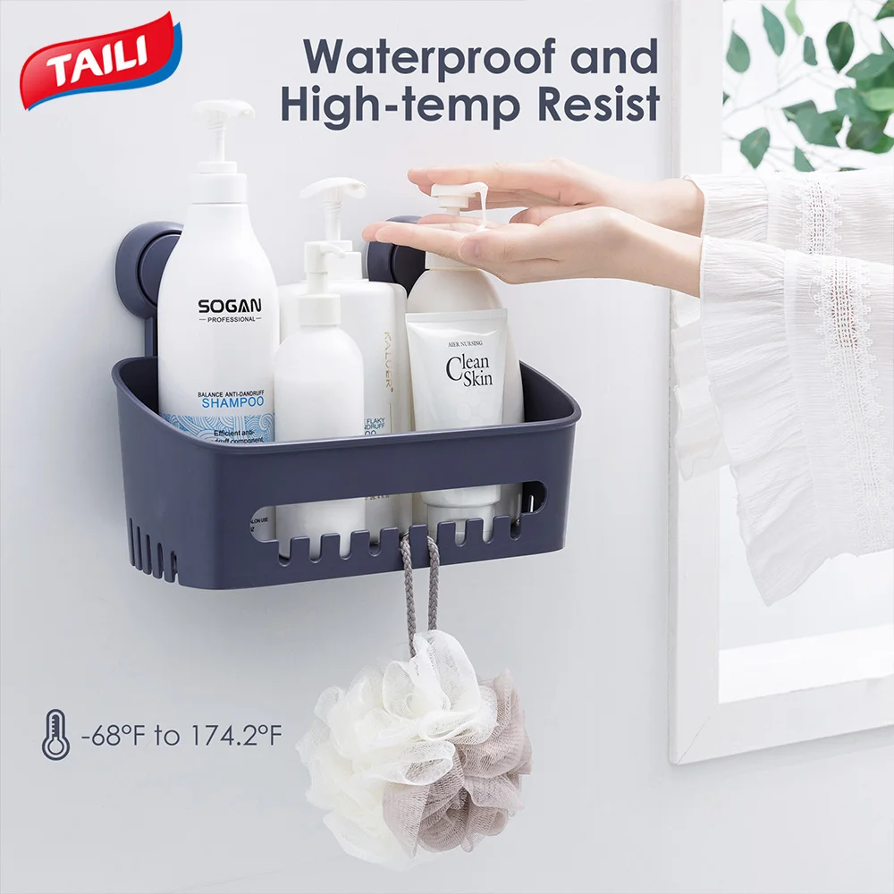 TAILI 샤워 캐디, 드릴 프리, 진공 흡입 컵, 탈착식 샤워 선반, 샴푸, 세면 용품, 주방용 보관 바구니, 1 개