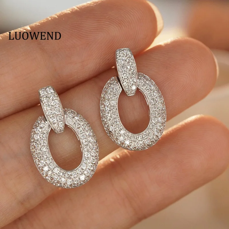 

LUOWEND 18K White Gold Earrings Luxury Vintage Design 1.32carat Real Natural Diamond Drop Earrings for Women High Party Jewelry