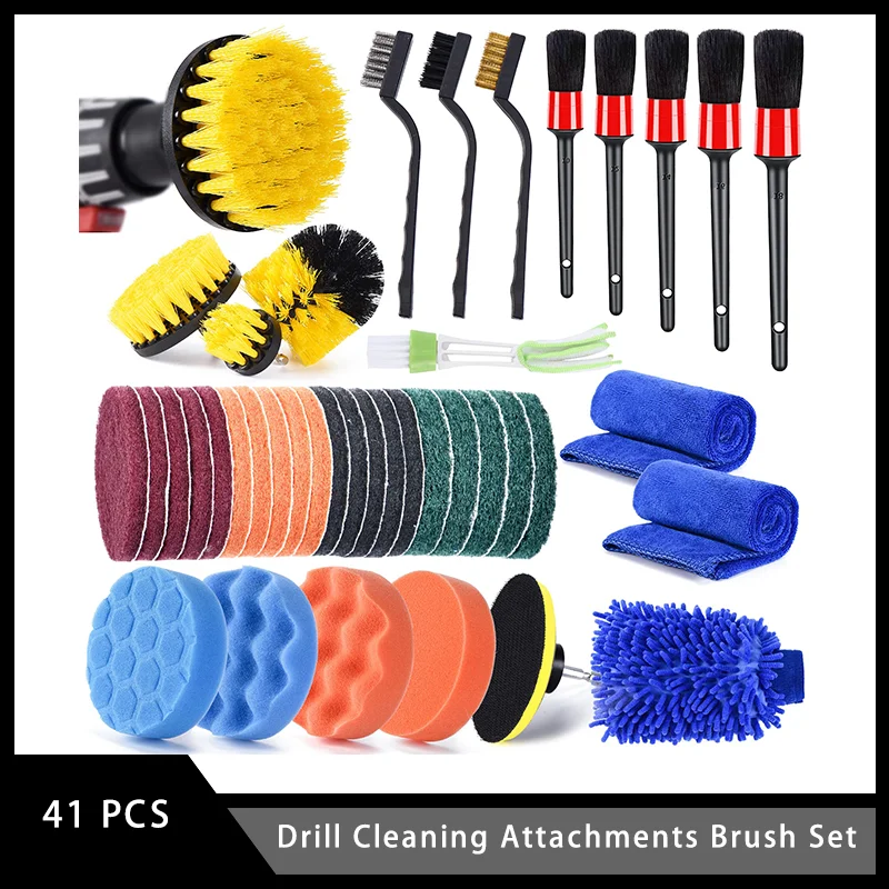 41 Pcs Drill Cleaning Attachments Brush Set with Car Detailing Brush