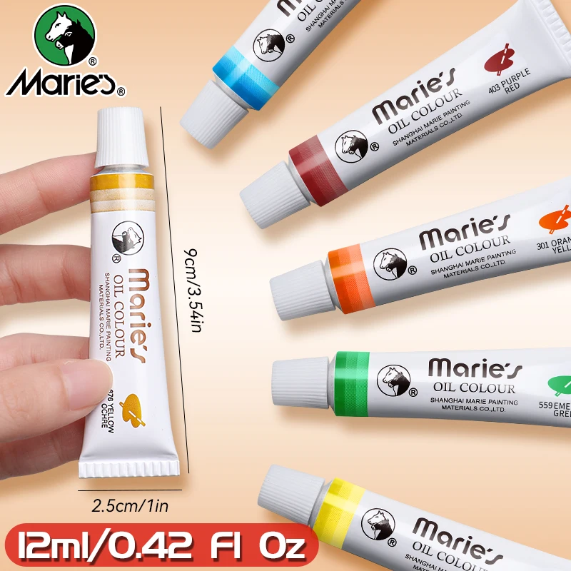 19 pcs Marie's Oil Paint Kit,12 Colors Oil-Based Pigment & 7pcs Brushes,12ml/0.42oz Tubes,Vibrant Oil Painting Set for Crafters 5