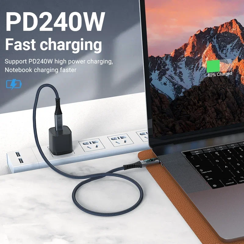 40Gbp/s 8K 60Hz USB4 데이터 케이블 240W 유형 C 고속 충전 케이블, 디지털 디스플레이 전원을 갖춘 Thunderbolt 4와 호환 가능