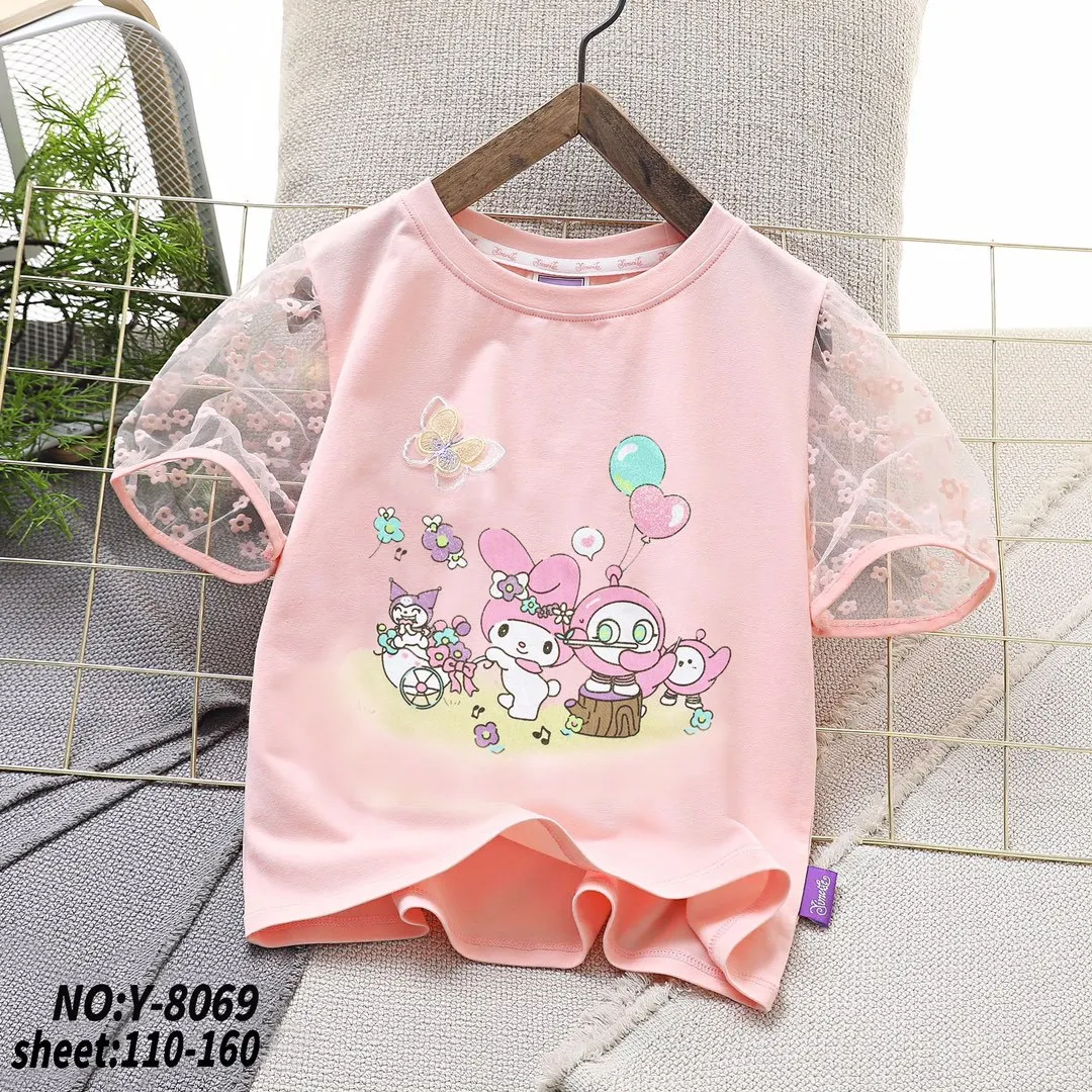 

Новинка 2024, Kawaii Sanrio My Melody, летняя Корейская версия детской одежды, мультяшная Милая футболка с коротким рукавом для девочек