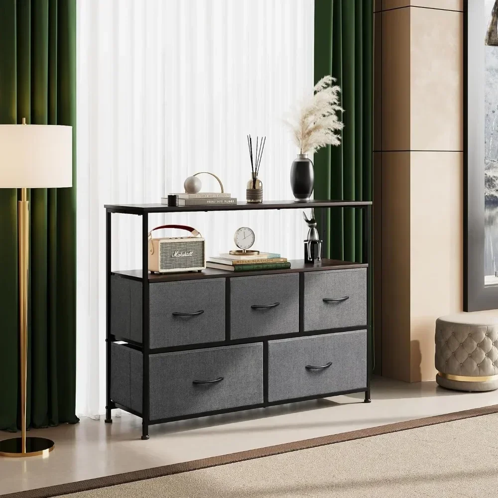 WLIVE Dresser TV Stand Entertainment Center with Fabric Drawers Media Console Table with Open Shelves for TV up to 45 inch