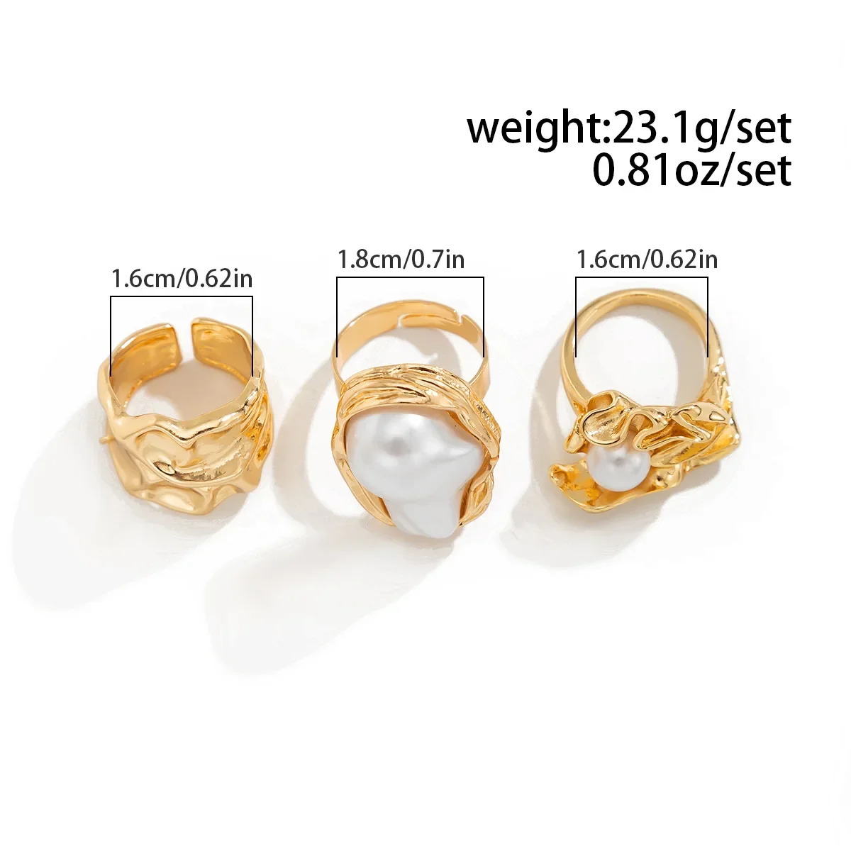 New Irregular Exaggerated Metal Pearl Open Rings Women Elegant Baroque Imitation Pearl Ring Jewelry Accessories