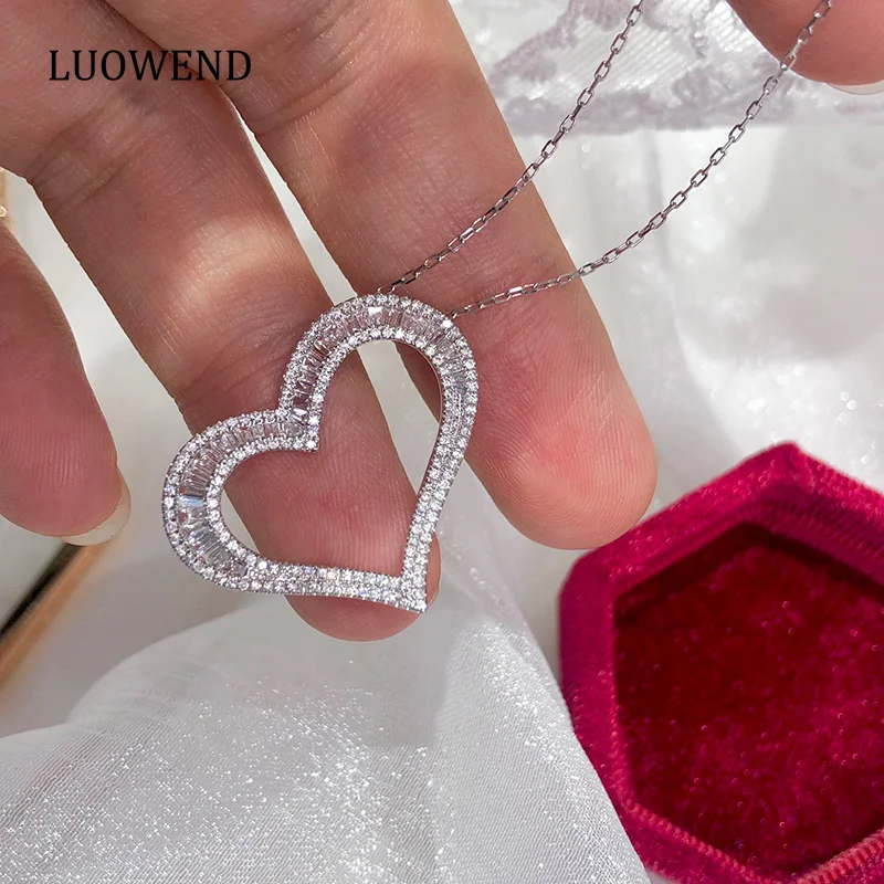 LUOWEND 18K White Gold Necklace Real Natural Diamond Necklace and Earrings Romantic Heart Shape Jewelry for Women Wedding Party luowend 18k solid yellow gold necklace real diamond pendant necklace and earrings shiny heart shape wedding jewelry for women