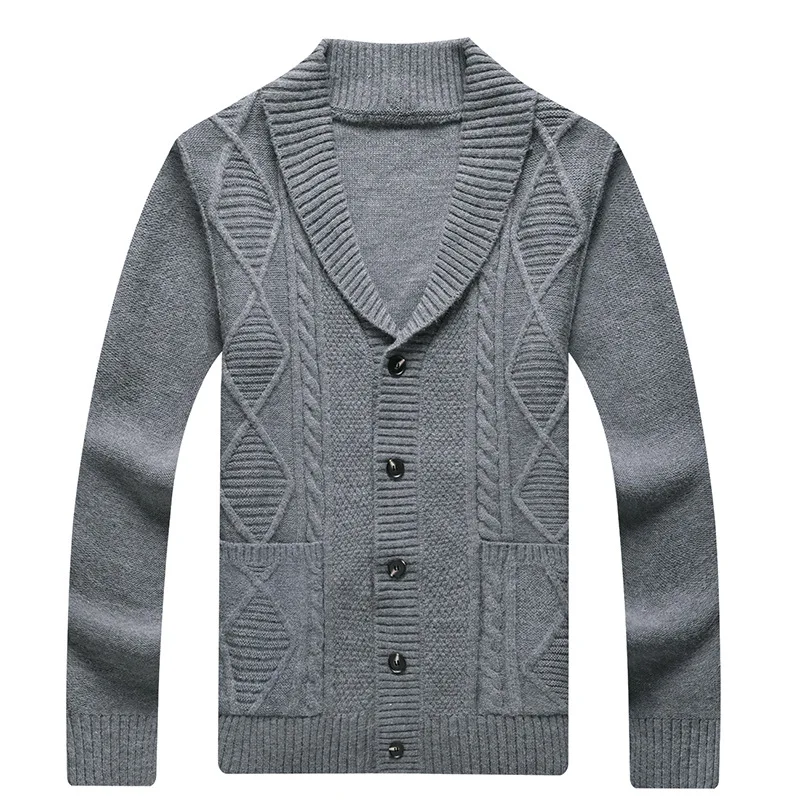 

Autumn New Middle Youth Thickened Knitted Cardigan Polo Neck Diamond Loose Thread Shirt Men's Casual V-Neck Quality Sweater Coat