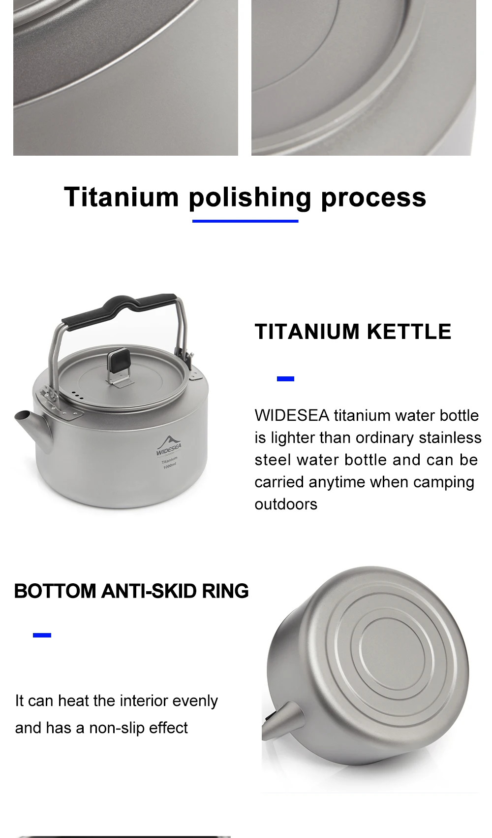 Description Picture 4 of itemWidesea Camping Titanium Kettle Outdoor Tea Coffee Kettle Tableware Pot Supplies Tourist Dishes Hiking Cooking Equipment