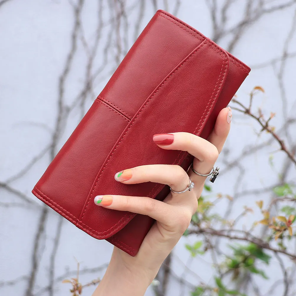 Fashion Women Wallet Genuine Leather Luxury Clutch Bag Large Capacity  Wallets Phone Pocket RFID Long Card Holder Coin Carteras