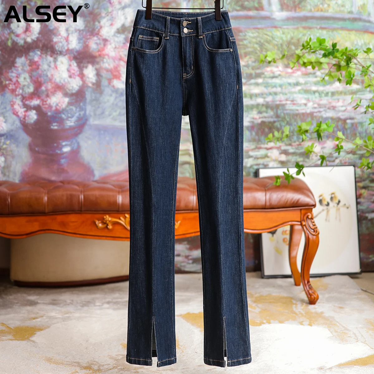 

High Waist Vintage Stretch Split Jeans Pants Female Summer New Casual Korean Fashion Plus Size Women's Jeans Trousers Clothing