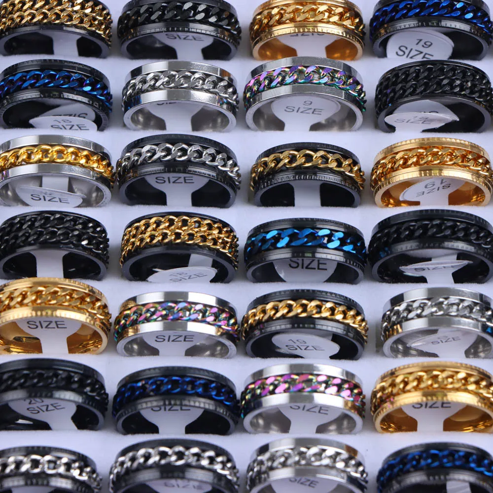 15Pcs/Lot Multicolor Spinner Stainless Steel Rings For Women Men Mix Style Fashion Rotatable Jewelry Party Gifts finger ring stainless steel ring ring set adjustable rings fidget spinner ring