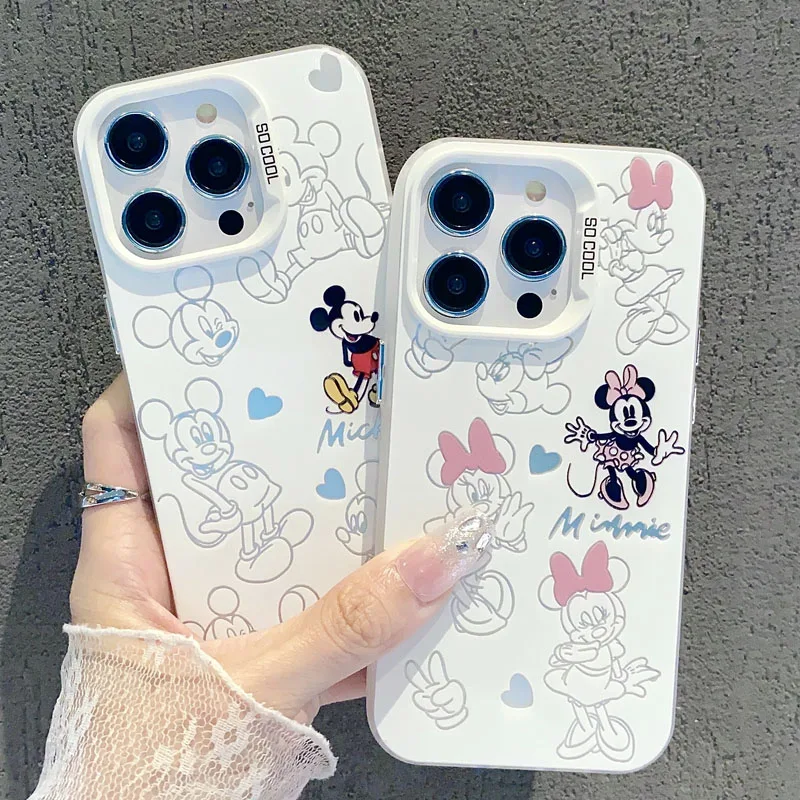 Disney Mickey Minnie Mouse individuality Cute Phone Case For iPhone 14 12 13 11 15 Pro Max XR XS X 7 8 PlusShockproof Back Cover
