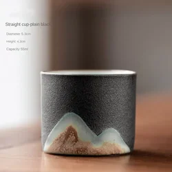 Ceramic Retro Coffee Cup with Wooden Handle - Handmade Tea & Water Mug, 80ml - M (55ml)