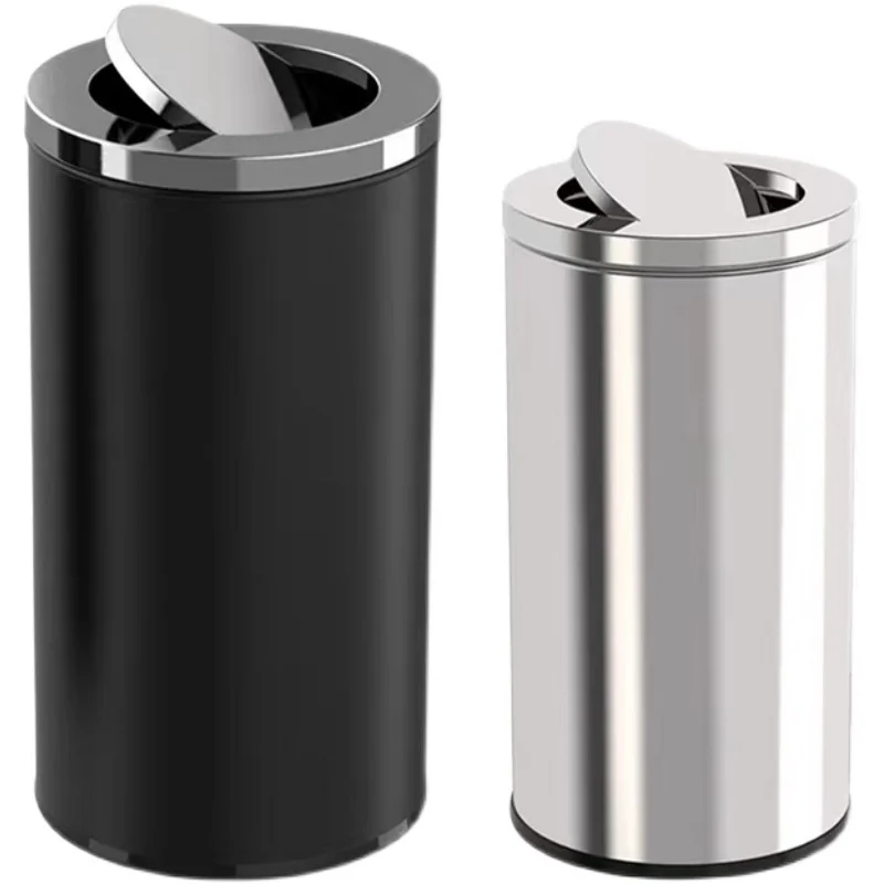 

YY Stainless Steel Flap Trash Can Commercial Hotel Public Occasions Toilet Paper Bin Large