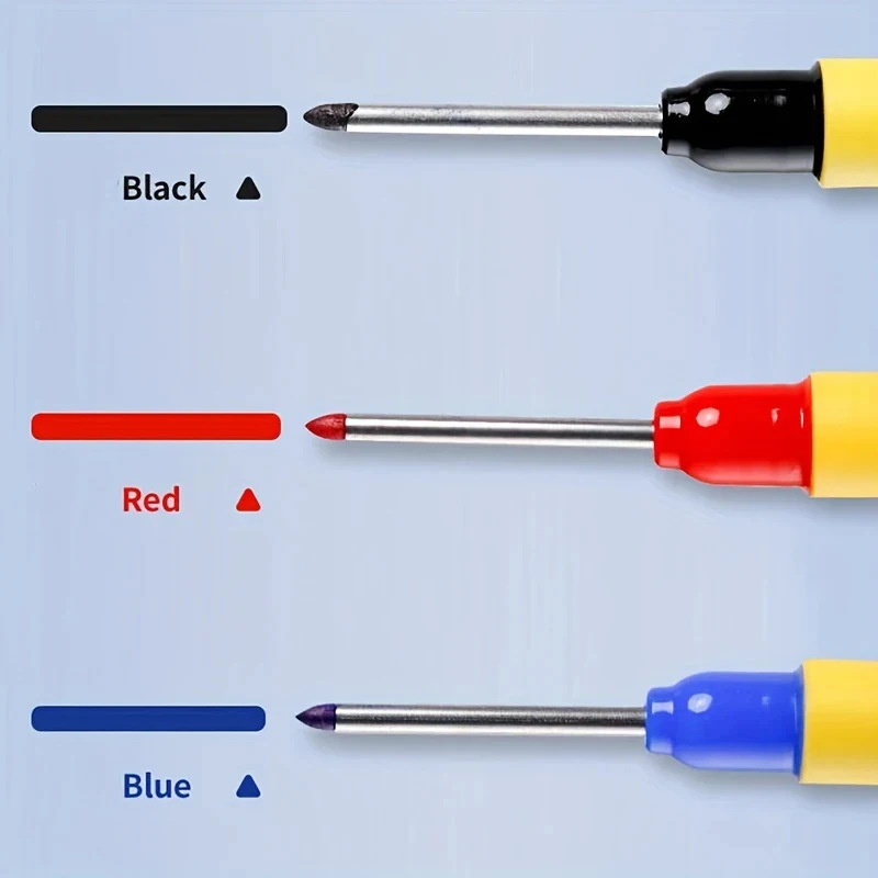 33mm Long Head Marking Pen Red Blue Black Long Head Marking Pen Woodworking Deep Hole Waterproof Tool 6Pcs/set